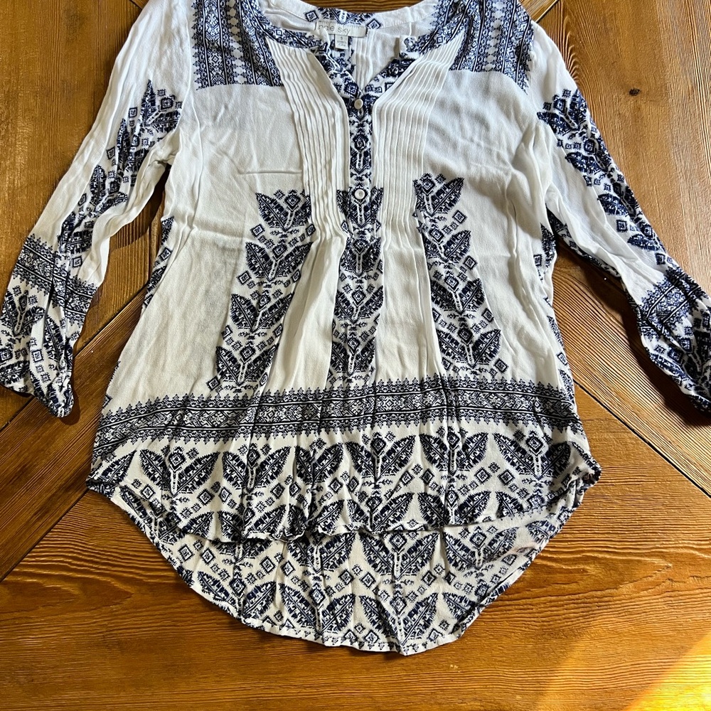 Elegant BNavy and White Bohemian Blouse